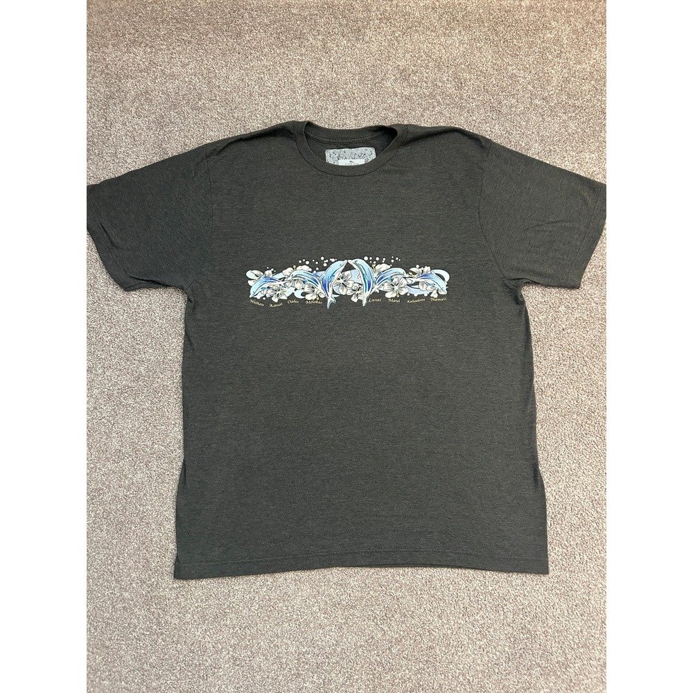 Anvil Hawaii Dolphin Graphic T-Shirt Mens XL Grey Excellent Island Souvenir Tee